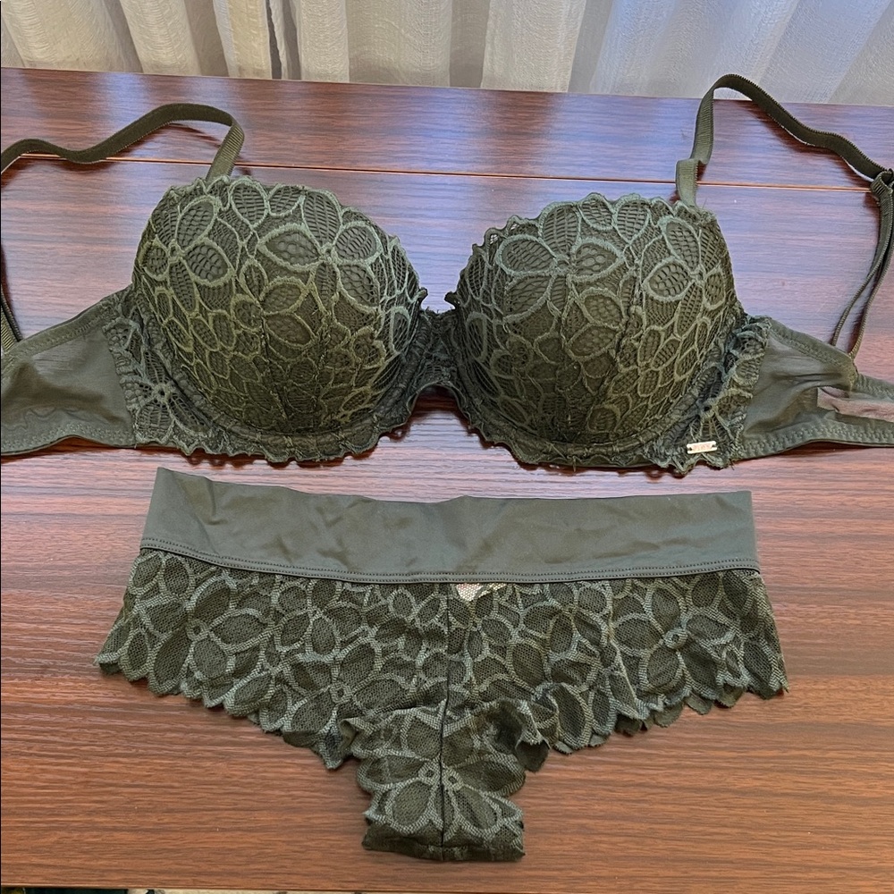 Victoria's Secret Olive Lace Bra and Panty Set